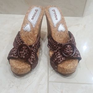 Cork wedge brown and silver sandal
